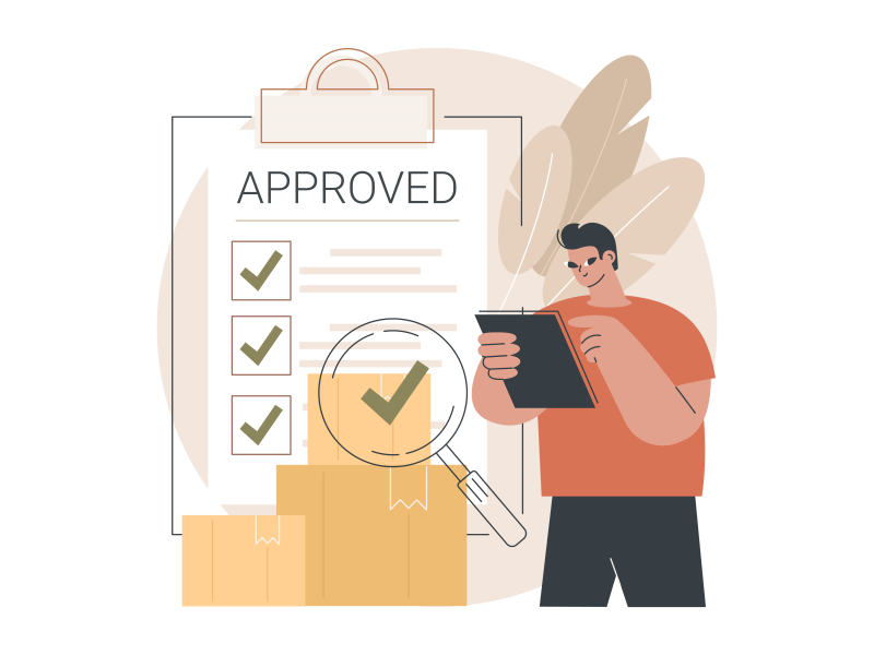 Cartoon of man with clipboard and checklist with approval