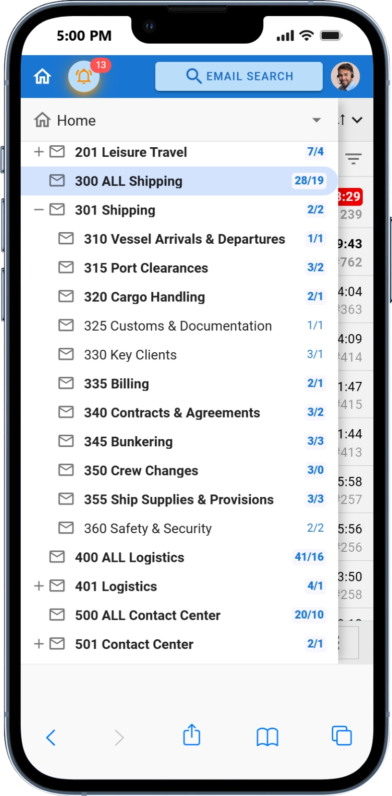 Mobile Kundenservice App von FocalScope mit Ordnerübersicht