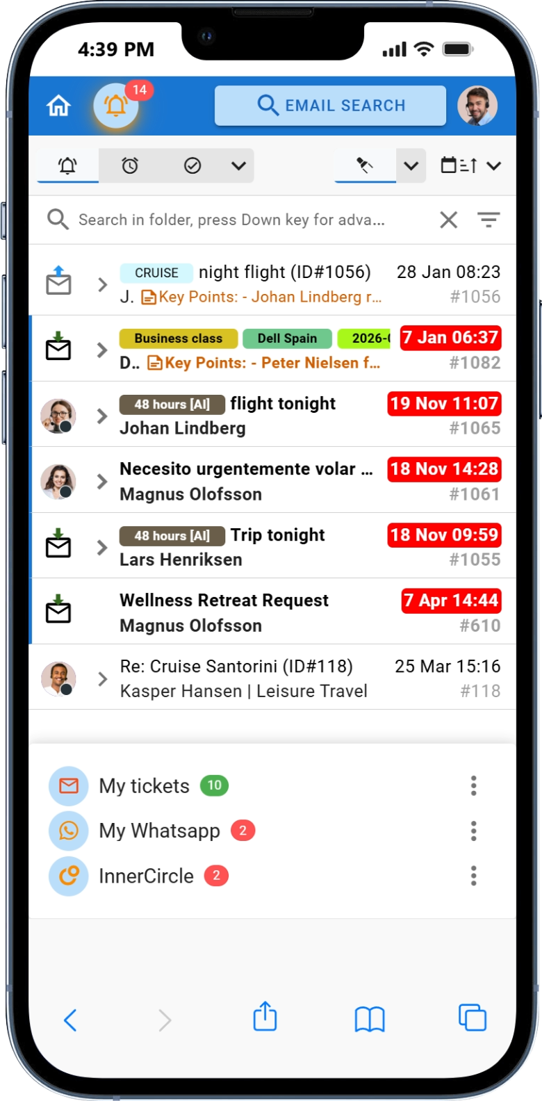 Mobile Kundenservice App mit Benachrichtigung zu einem dringenden Vorgang