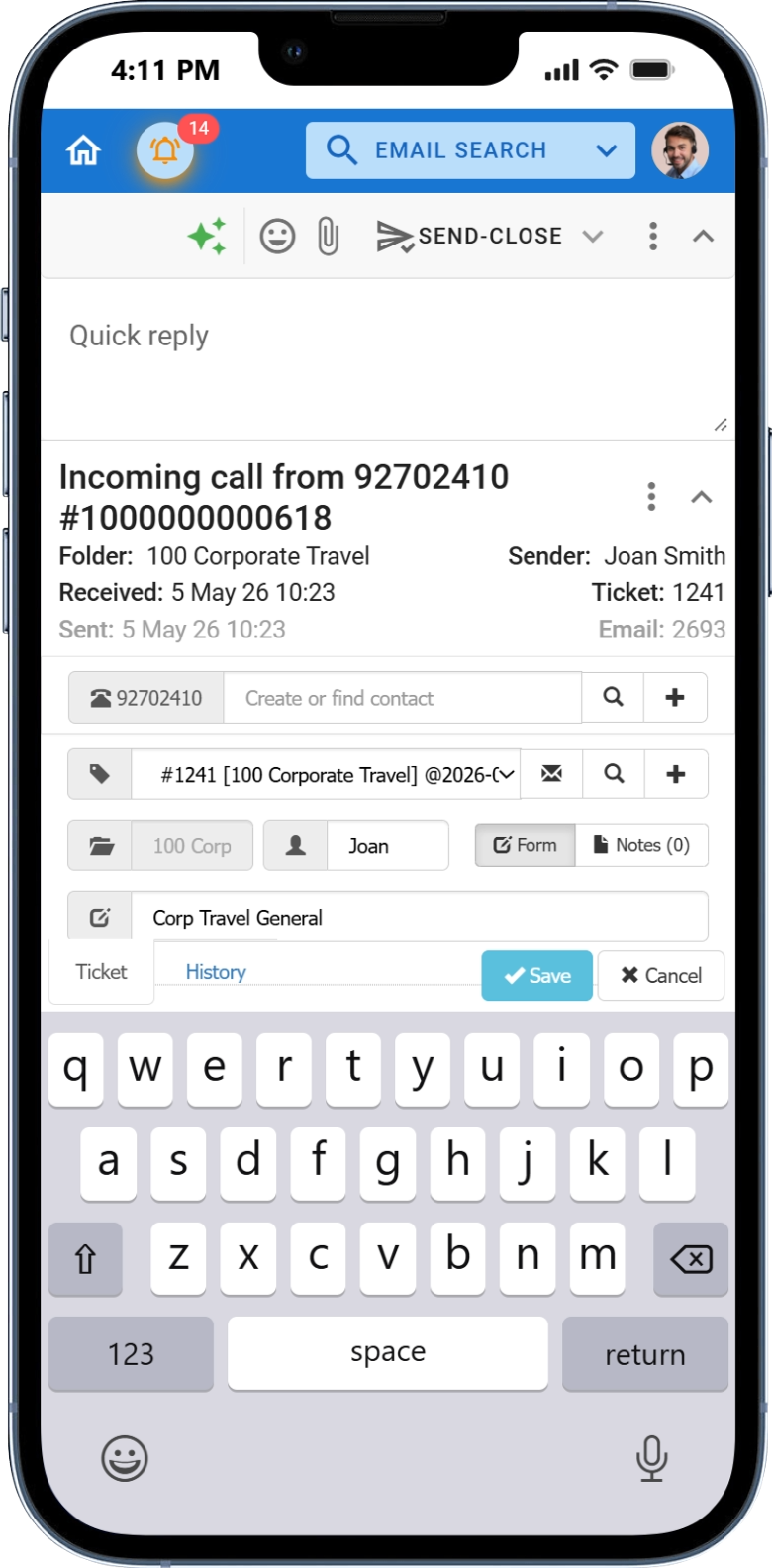 Mobile Kundenservice App mit Priorität, Status und Verantwortlichem